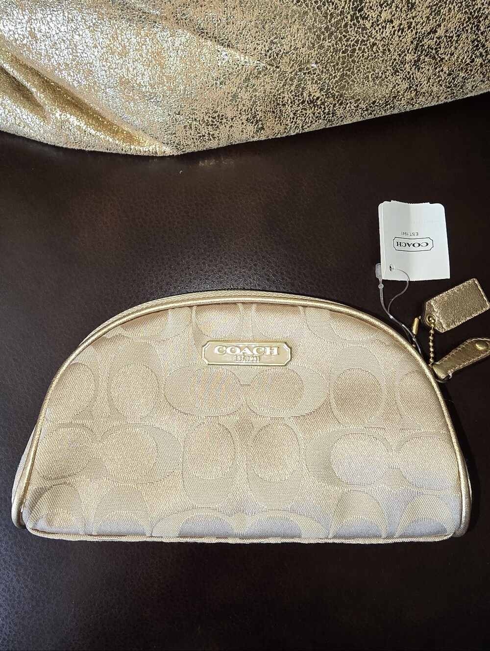 New Gold Coach Signature Estee Lauder Cosmetic Bag